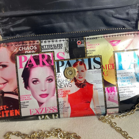 Vogue Magazine Cover Print Wallet Style Purse Shoulder Multicolor Vinyl Clutch - Picture 5 of 14